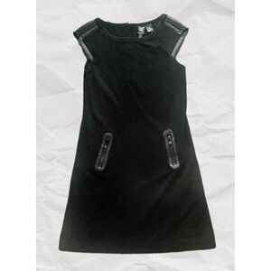 W by WORTH Black Cap Sleeve Zipper Pocket Dress Size 2 Leather Trim